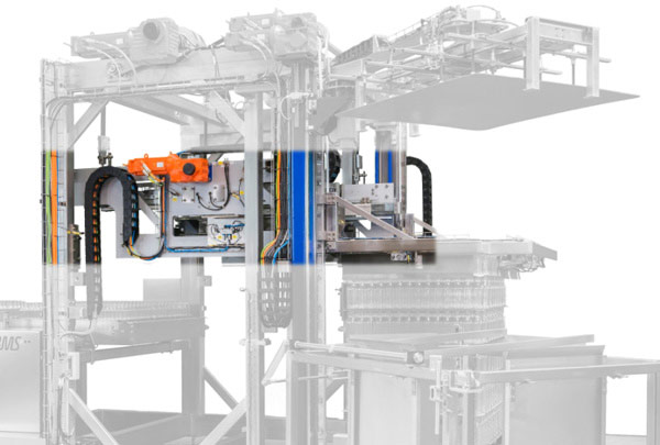 BMS Abschiebetechnik Neuglasabschieber UNIPAL 203 Hubschlitten mit einfahrendem Teleskop